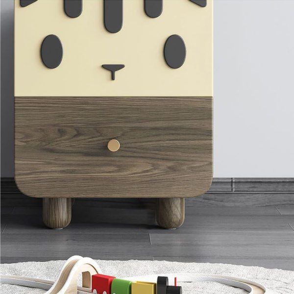 Modern Art Deco Wood Panel Solid Wood Metal Cat-Shaped Cylindrical Nightstand With 2 Drawers For Bedroom - Image 10