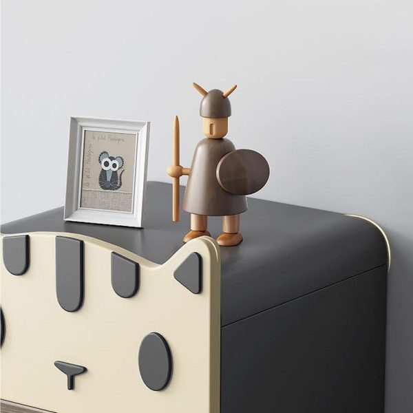 Modern Art Deco Wood Panel Solid Wood Metal Cat-Shaped Cylindrical Nightstand With 2 Drawers For Bedroom - Image 16