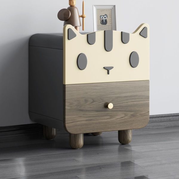 Modern Art Deco Wood Panel Solid Wood Metal Cat-Shaped Cylindrical Nightstand With 2 Drawers For Bedroom - Image 17