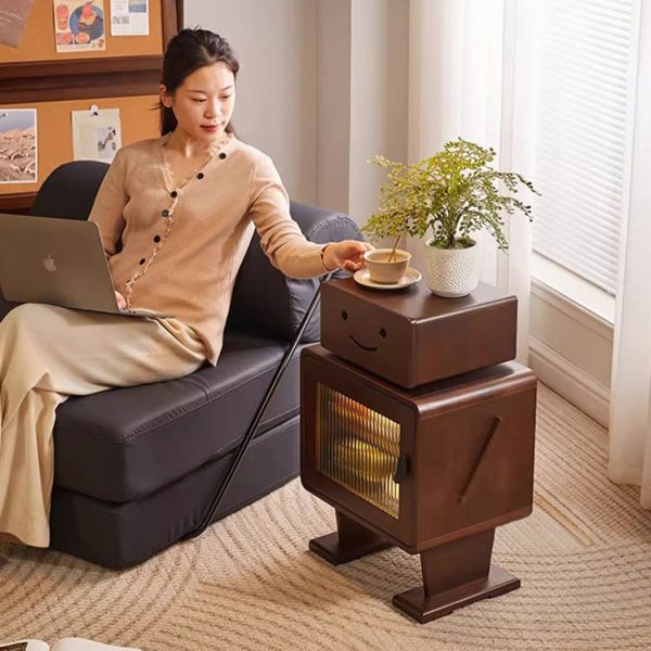 Contemporary Creative Solid Wood Glass Rounded Robot-Shaped Nightstand With 2 Storage For Bedroom & Living Room - Image 19