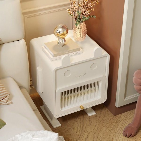 Contemporary Creative Medium-Density Fiberboard Metal Glass Bunny-Shaped Nightstand With 1 Drawer For Bedroom - Image 2