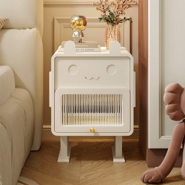 Contemporary Creative Medium-Density Fiberboard Metal Glass Bunny-Shaped Nightstand With 1 Drawer For Bedroom - Image 12