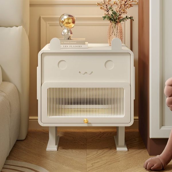 Contemporary Creative Medium-Density Fiberboard Metal Glass Bunny-Shaped Nightstand With 1 Drawer For Bedroom - Image 3