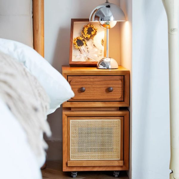 Modern Minimalist Cherry Wood Metal Robot-Shaped Nightstand With 2 Drawers For Bedroom