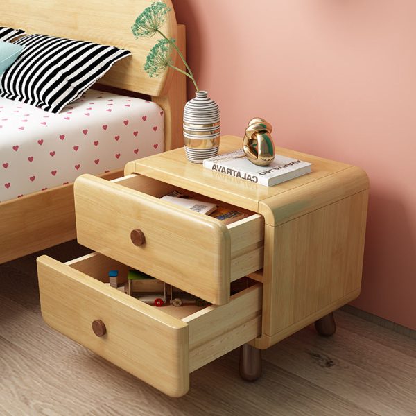 Contemporary Creative Solid Wood Rounded Cylinder Nightstand With 1/2 Drawers For Bedroom - Image 11