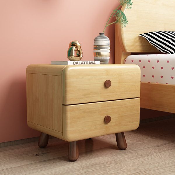 Contemporary Creative Solid Wood Rounded Cylinder Nightstand With 1/2 Drawers For Bedroom - Image 2