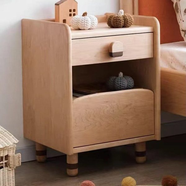 Contemporary Scandinavian Cherry Wood Rounded Rectangle Nightstand With 2 Tiers For Bedroom - Image 2