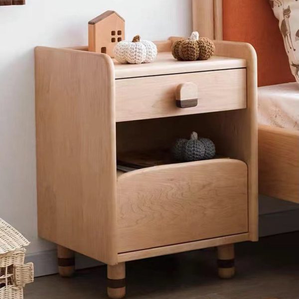 Contemporary Scandinavian Cherry Wood Rounded Rectangle Nightstand With 2 Tiers For Bedroom - Image 5