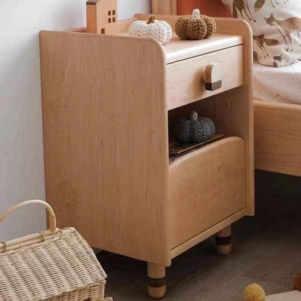 Contemporary Scandinavian Cherry Wood Rounded Rectangle Nightstand With 2 Tiers For Bedroom - Image 6