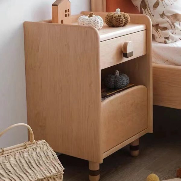 Contemporary Scandinavian Cherry Wood Rounded Rectangle Nightstand With 2 Tiers For Bedroom - Image 3