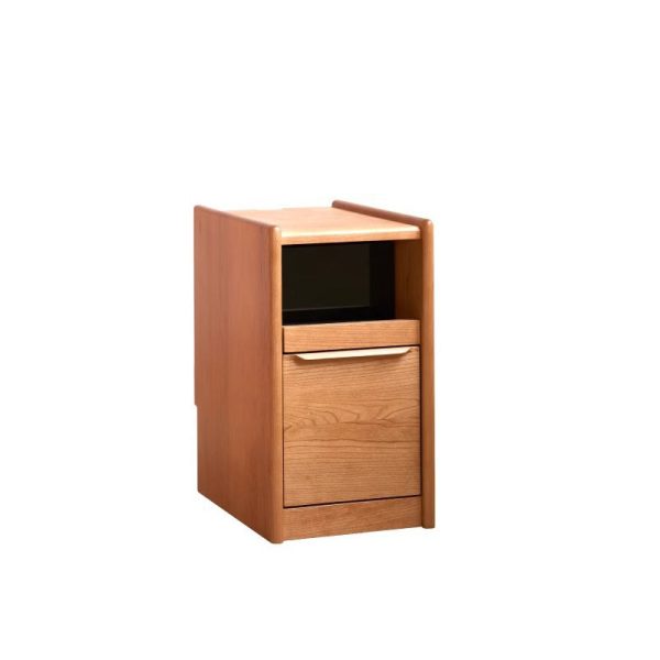 Modern Minimalist Cherry Wood Rounded Rectangle Nightstand With 2 Tiers For Bedroom - Image 10