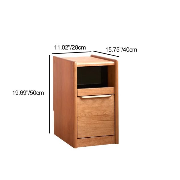 Modern Minimalist Cherry Wood Rounded Rectangle Nightstand With 2 Tiers For Bedroom - Image 4