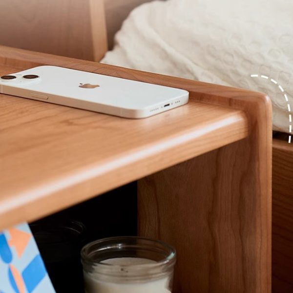 Modern Minimalist Cherry Wood Rounded Rectangle Nightstand With 2 Tiers For Bedroom - Image 6