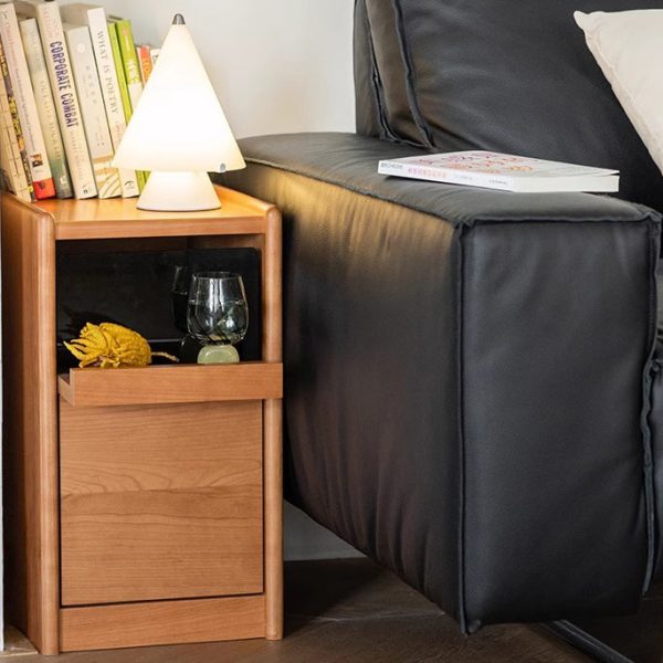 Modern Minimalist Cherry Wood Rounded Rectangle Nightstand With 2 Tiers For Bedroom - Image 3