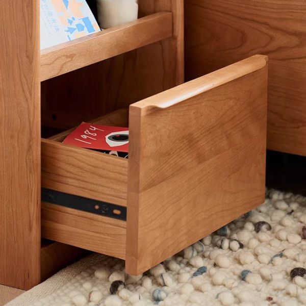 Modern Minimalist Cherry Wood Rounded Rectangle Nightstand With 2 Tiers For Bedroom - Image 7