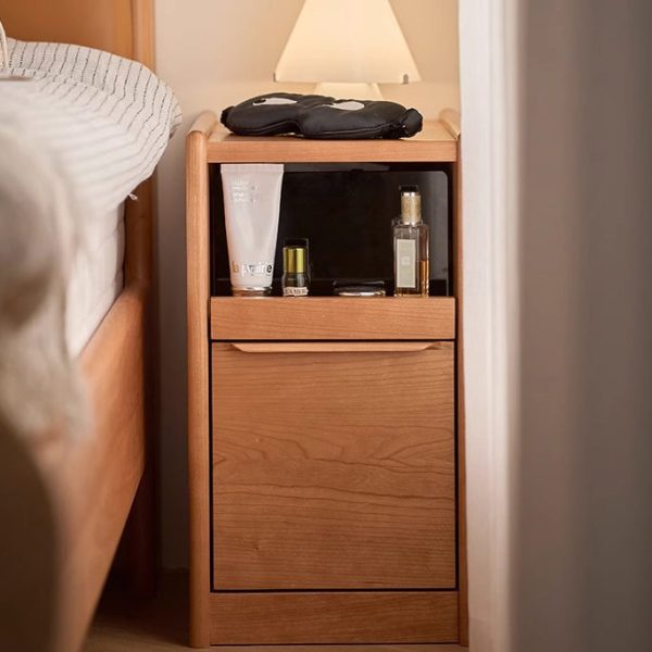 Modern Minimalist Cherry Wood Rounded Rectangle Nightstand With 2 Tiers For Bedroom - Image 2