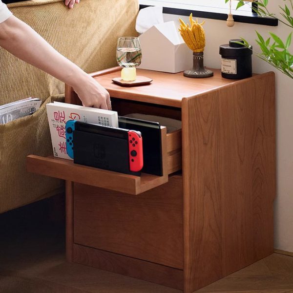 Modern Minimalist Cherry Wood Rounded Rectangle Nightstand With 2 Tiers For Bedroom - Image 9