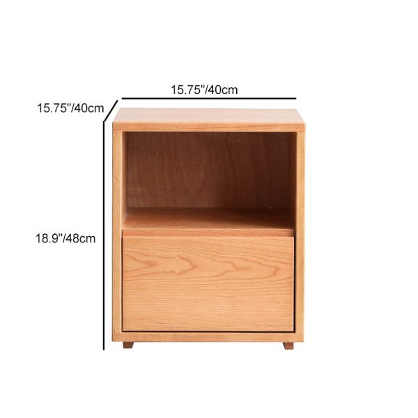 Traditional Japanese Red Oak & Black Walnut Square Nightstand With 1 Drawer For Bedroom - Image 4