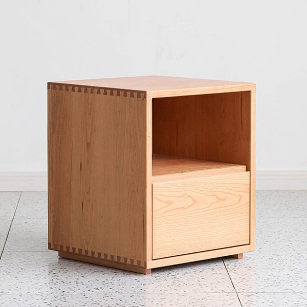 Traditional Japanese Red Oak & Black Walnut Square Nightstand With 1 Drawer For Bedroom - Image 11