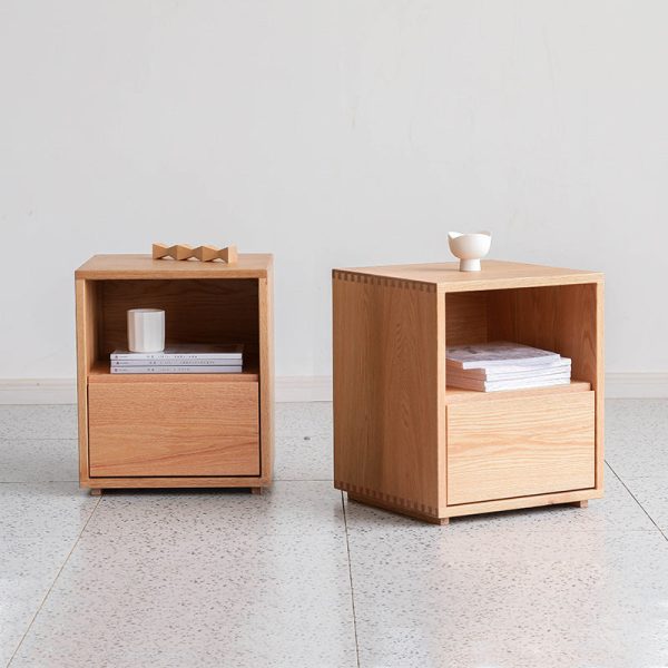Traditional Japanese Red Oak & Black Walnut Square Nightstand With 1 Drawer For Bedroom - Image 2