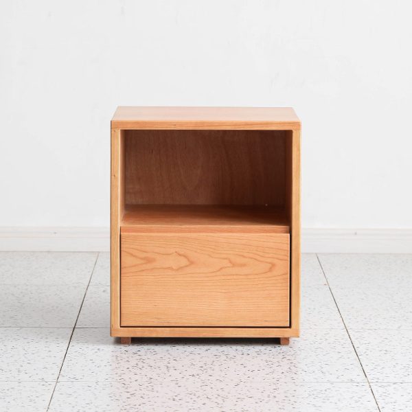 Traditional Japanese Red Oak & Black Walnut Square Nightstand With 1 Drawer For Bedroom - Image 9