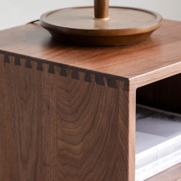Traditional Japanese Red Oak & Black Walnut Square Nightstand With 1 Drawer For Bedroom - Image 7