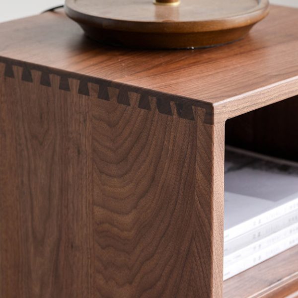 Traditional Japanese Red Oak & Black Walnut Square Nightstand With 1 Drawer For Bedroom - Image 5