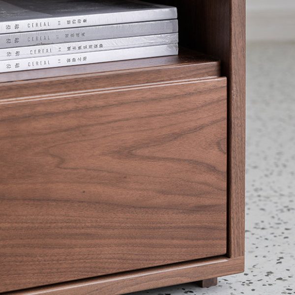 Traditional Japanese Red Oak & Black Walnut Square Nightstand With 1 Drawer For Bedroom - Image 6