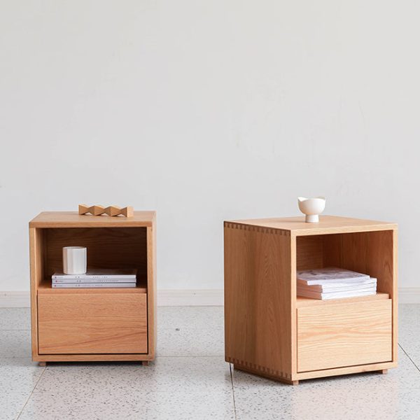 Traditional Japanese Red Oak & Black Walnut Square Nightstand With 1 Drawer For Bedroom - Image 14