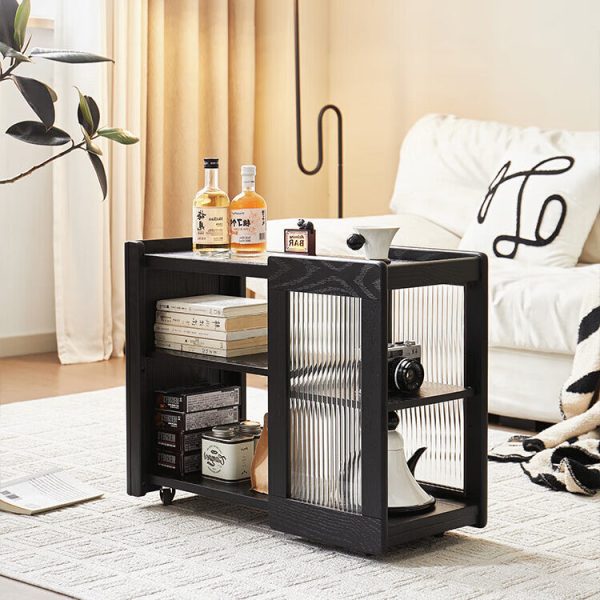 Modern Minimalist Solid Wood & Glass Rectangular End Table With 3 Tiers For Living Room