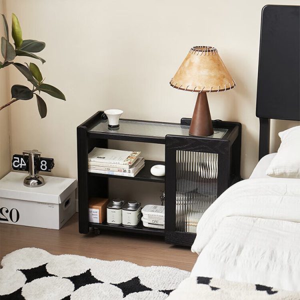 Modern Minimalist Solid Wood & Glass Rectangular End Table With 3 Tiers For Living Room - Image 3