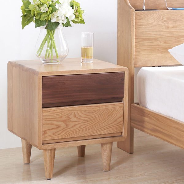 Traditional Japanese Solid Wood Rounded Square Conical Nightstand With 2 Drawers For Bedroom - Image 3