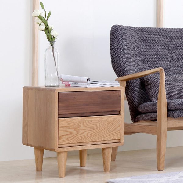 Traditional Japanese Solid Wood Rounded Square Conical Nightstand With 2 Drawers For Bedroom - Image 2