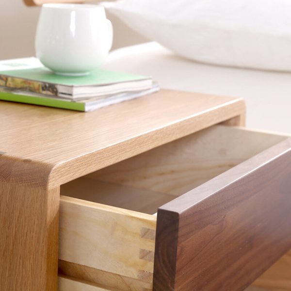 Traditional Japanese Solid Wood Rounded Square Conical Nightstand With 2 Drawers For Bedroom - Image 5
