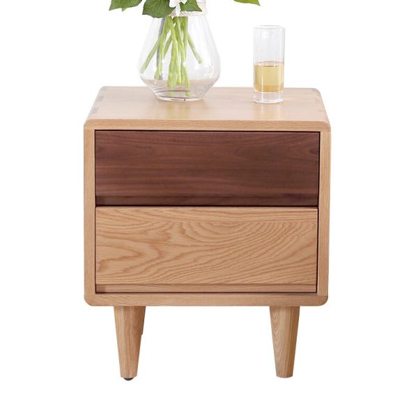 Traditional Japanese Solid Wood Rounded Square Conical Nightstand With 2 Drawers For Bedroom - Image 6