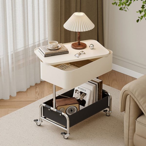 Contemporary Creative Medium-Density Fiberboard Metal Rounded Square Mobile End Table With 2 Tiers For Living Room - Image 2