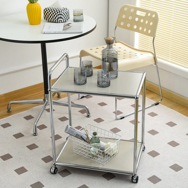 Modern Minimalist High-Carbon Steel Metal Rectangular Mobile End Table With 2 Tiers For Living Room - Image 3