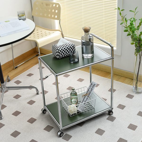 Modern Minimalist High-Carbon Steel Metal Rectangular Mobile End Table With 2 Tiers For Living Room - Image 2
