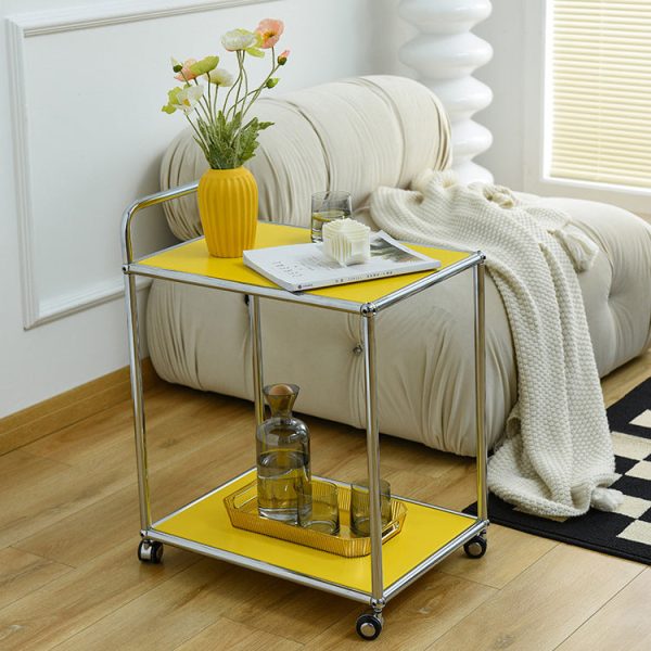 Modern Minimalist High-Carbon Steel Metal Rectangular Mobile End Table With 2 Tiers For Living Room - Image 12