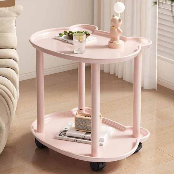 Modern Minimalist Plastic Carbon Steel Cream Bear End Table With 2 Tiers For Living Room