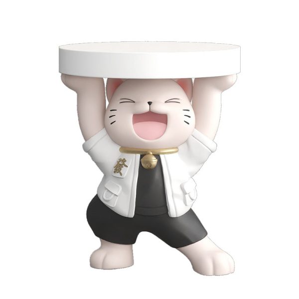 Modern Art Deco Resin Lucky Cat Sculpture End Table With 1 Tier For Living Room - Image 11