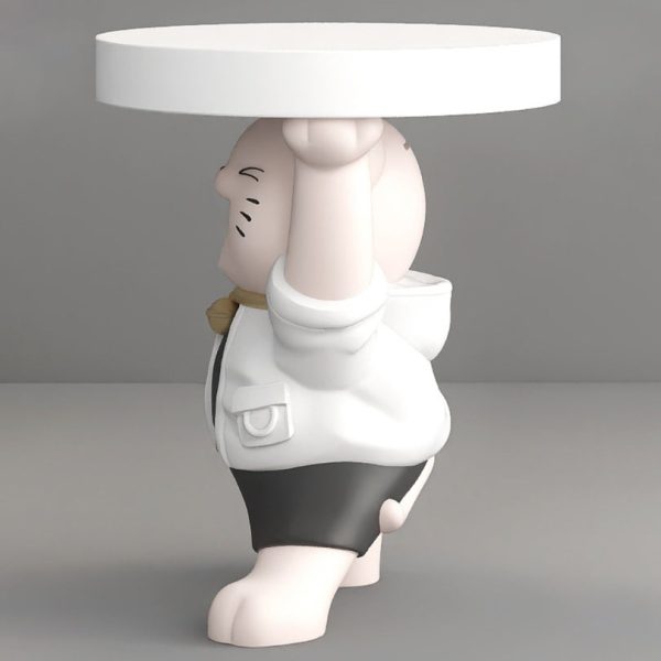 Modern Art Deco Resin Lucky Cat Sculpture End Table With 1 Tier For Living Room - Image 9