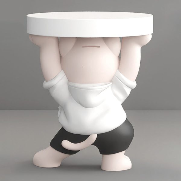 Modern Art Deco Resin Lucky Cat Sculpture End Table With 1 Tier For Living Room - Image 10