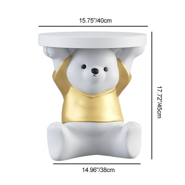 Modern Art Deco Resin Fiberglass Bear-Shaped Round End Table 1-Tier For Living Room - Image 4