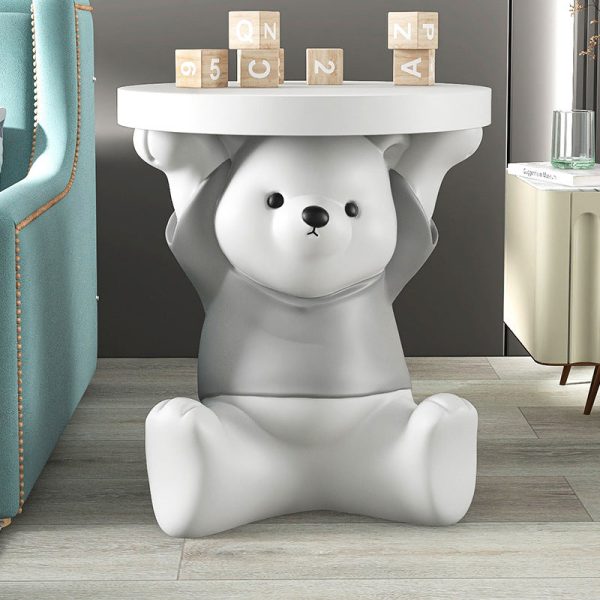 Modern Art Deco Resin Fiberglass Bear-Shaped Round End Table 1-Tier For Living Room - Image 10