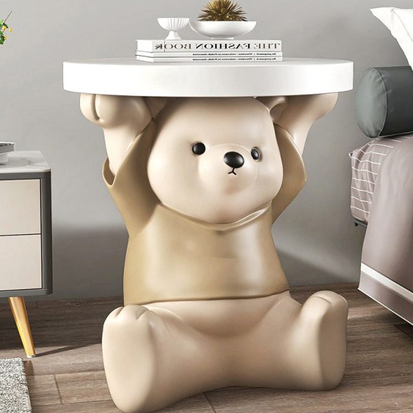 Modern Art Deco Resin Fiberglass Bear-Shaped Round End Table 1-Tier For Living Room - Image 12