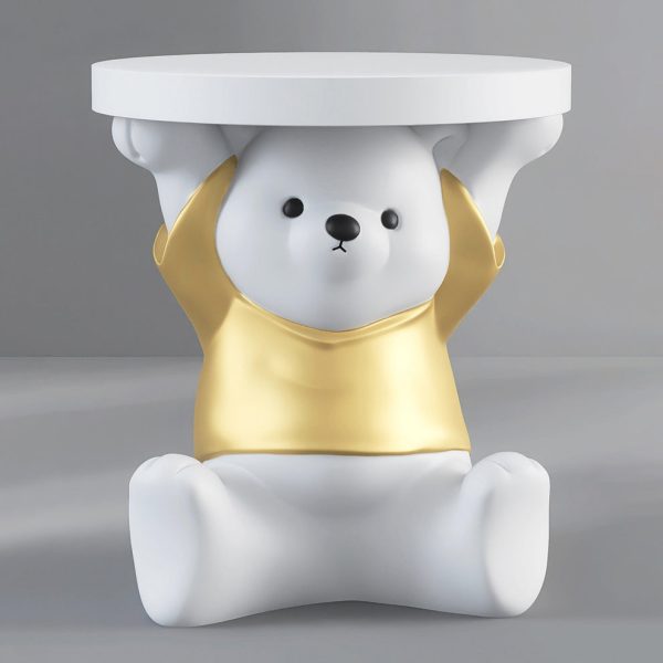 Modern Art Deco Resin Fiberglass Bear-Shaped Round End Table 1-Tier For Living Room - Image 19