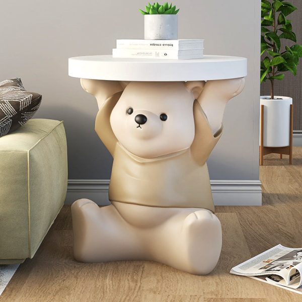 Modern Art Deco Resin Fiberglass Bear-Shaped Round End Table 1-Tier For Living Room - Image 8