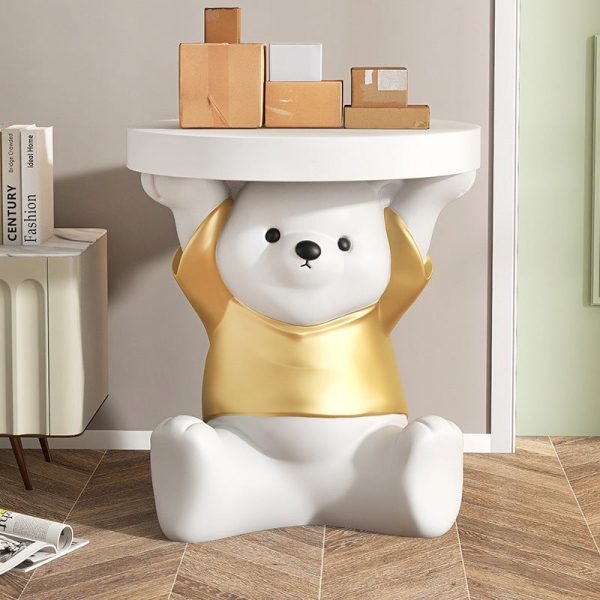 Modern Art Deco Resin Fiberglass Bear-Shaped Round End Table 1-Tier For Living Room - Image 2