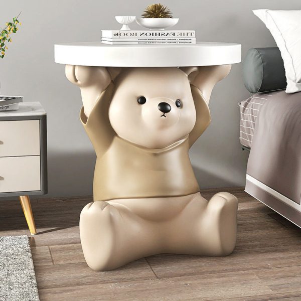 Modern Art Deco Resin Fiberglass Bear-Shaped Round End Table 1-Tier For Living Room - Image 9